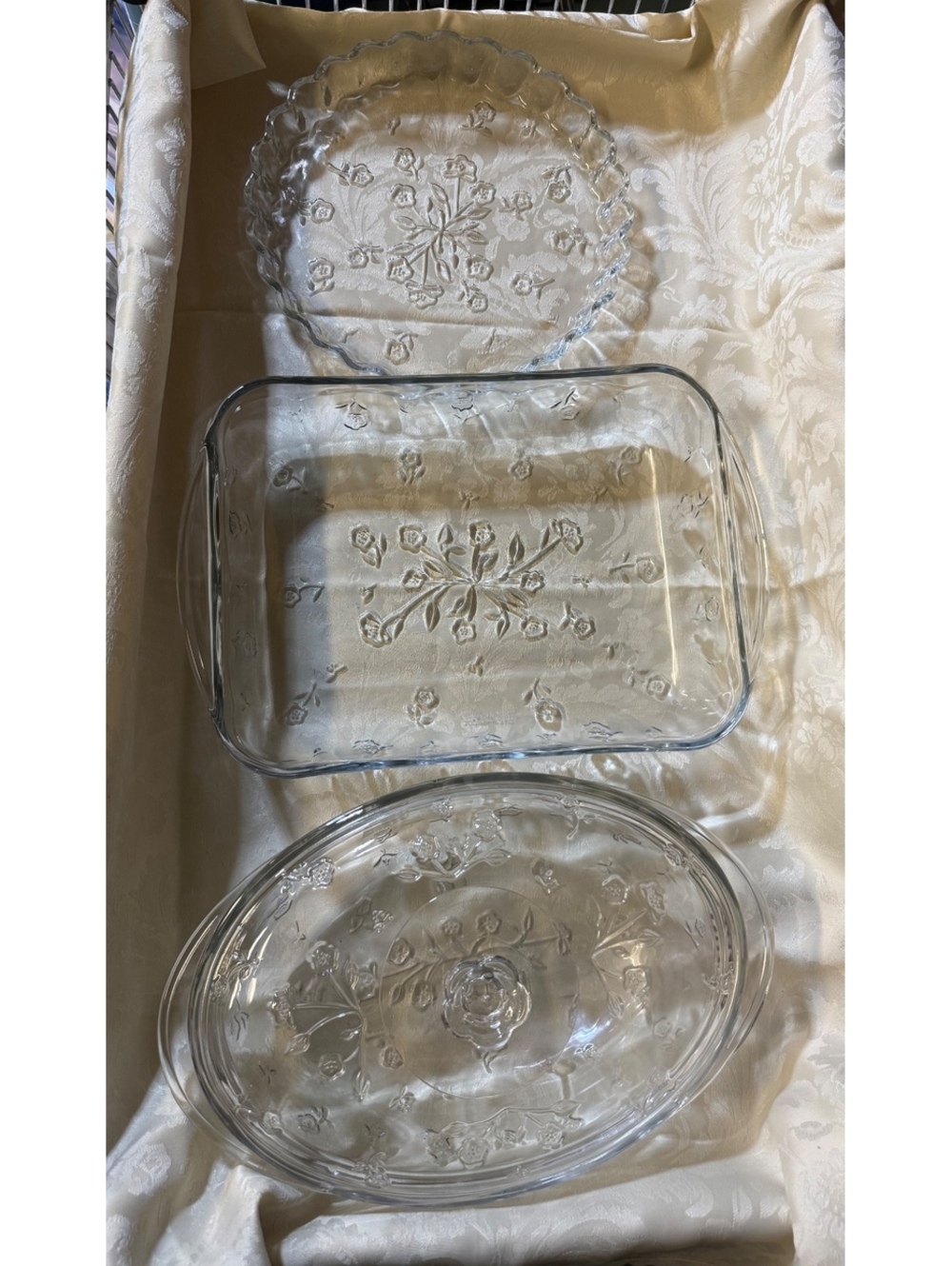 Vintage Anchor Hocking Savannah Floral Glass Bakeware Set Cottagecore 3 Piece